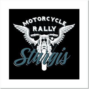 Sturgis Motorcycle Rall South Dakota - white and blue Posters and Art